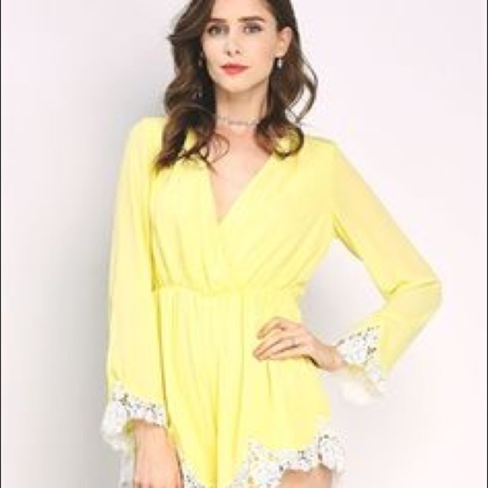 PAPAYA Canary Yellow Crochet Romper - S/M
